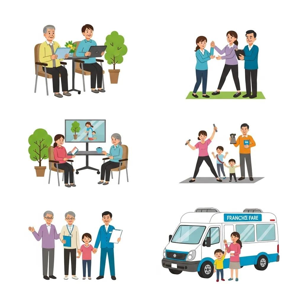 People across different age groups interacting with service providers, showing how demographics shape franchise demand