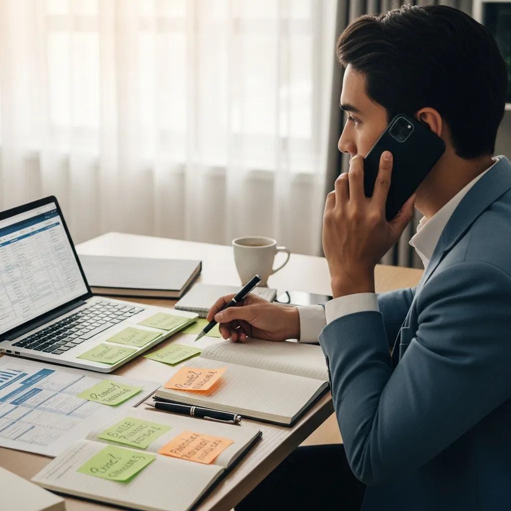 Person conducting a franchise due diligence phone interview