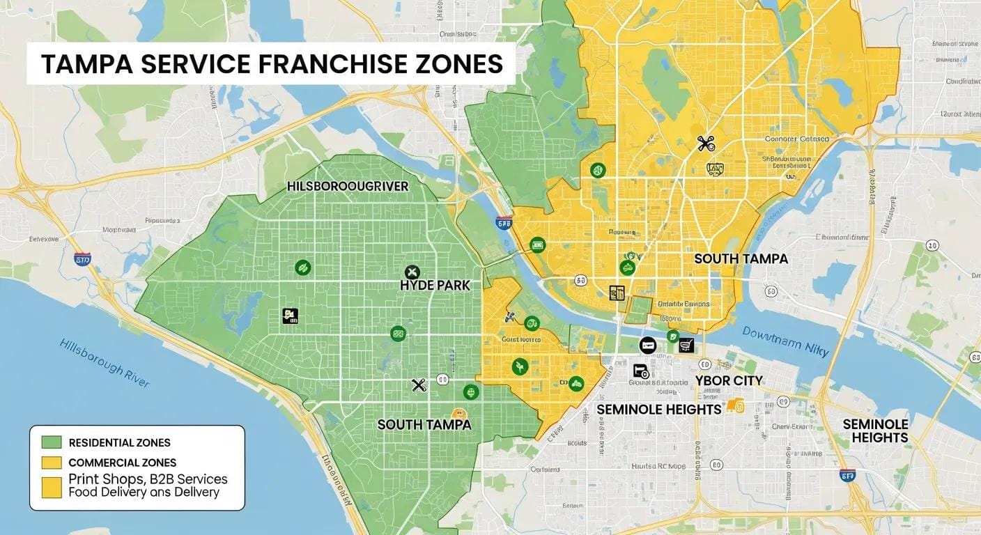 Map of Tampa’s residential and commercial zones that support local service franchises