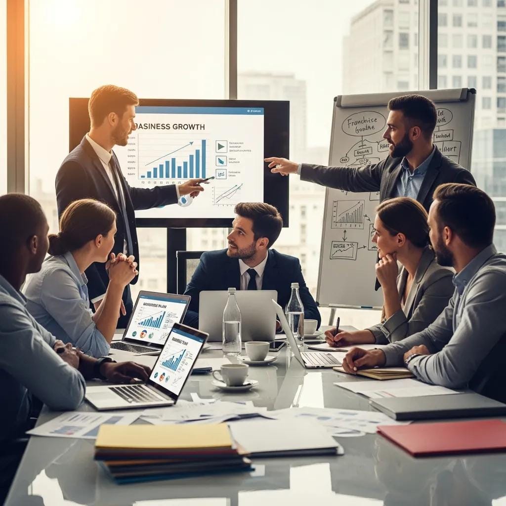 entrepreneurs-discussing-franchise-opportunities-in-a-modern-office-72fedeb6-90db-44a1-a807-5880a6381069.webp Entrepreneurs discussing franchise opportunities in a modern office