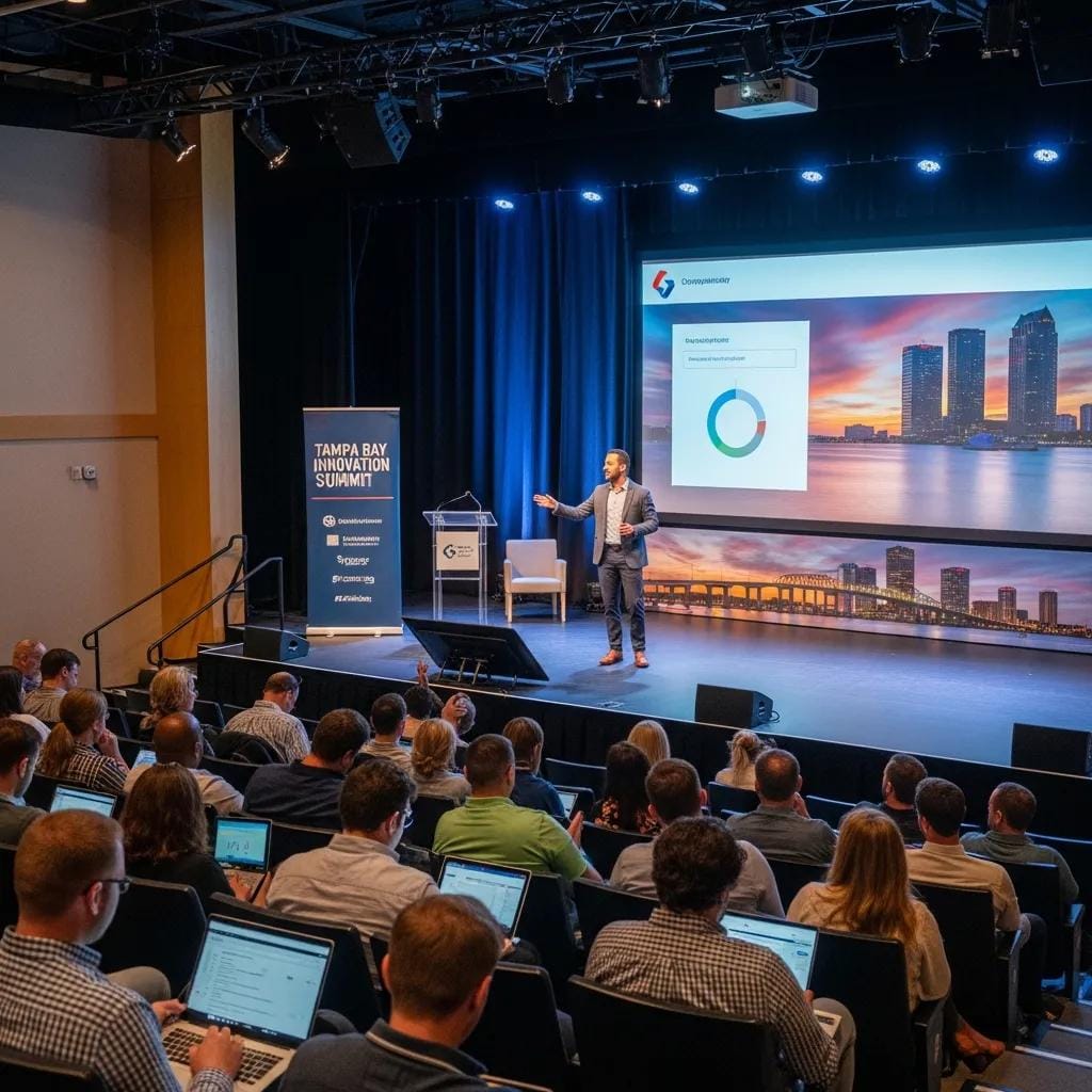 Entrepreneurs presenting at a California startup event, highlighting networking and collaboration opportunities