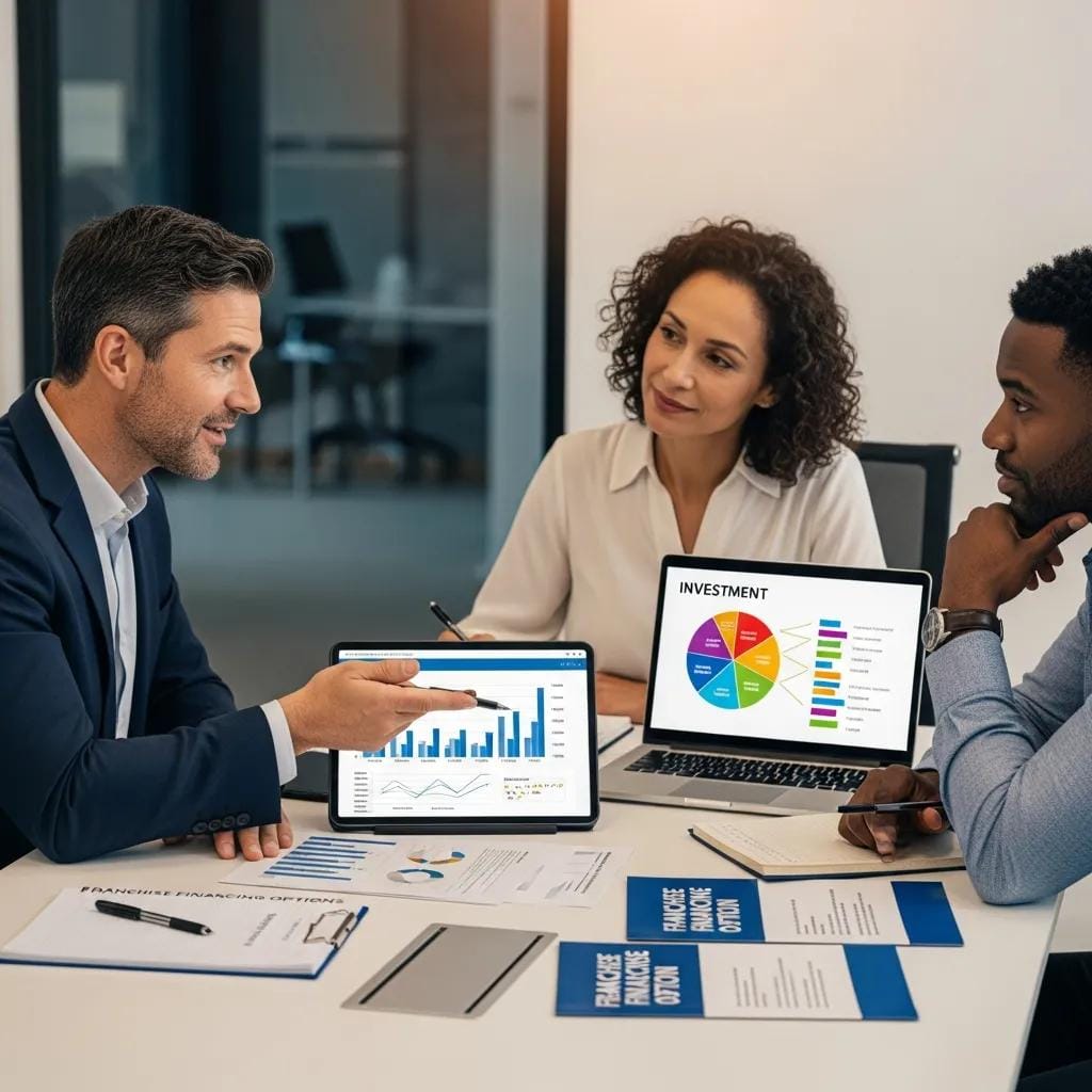 Financial advisor discussing franchise financing options with clients