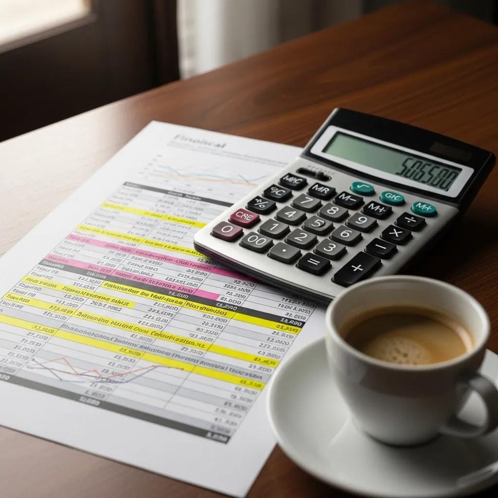 Calculator and financial documents illustrating franchise fees