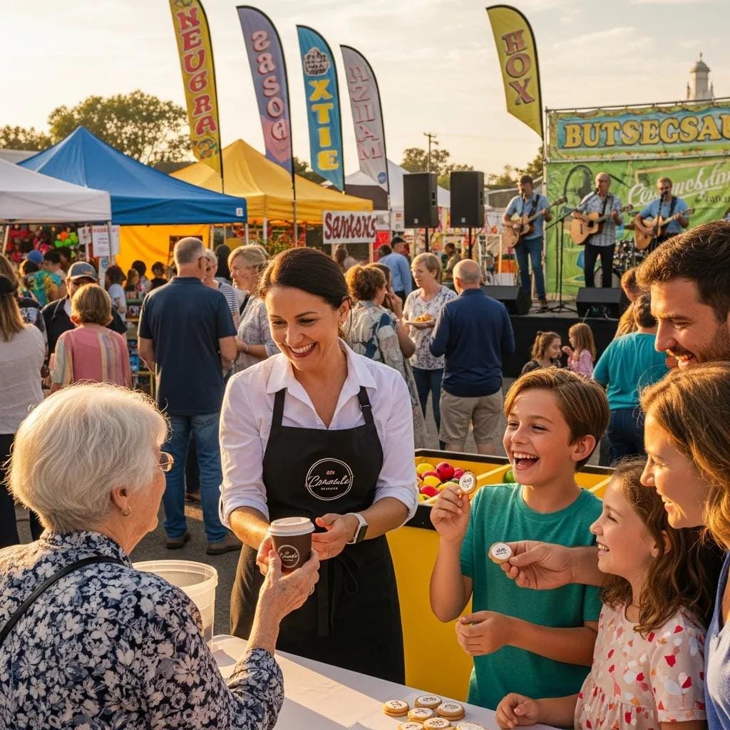 Local franchise owner connecting with neighbors at a community event