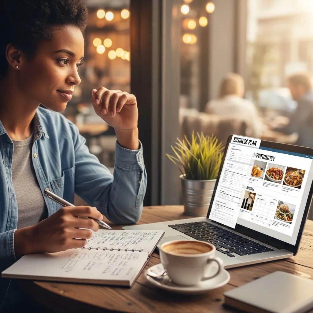 Individual reflecting on entrepreneurial journey with franchise materials