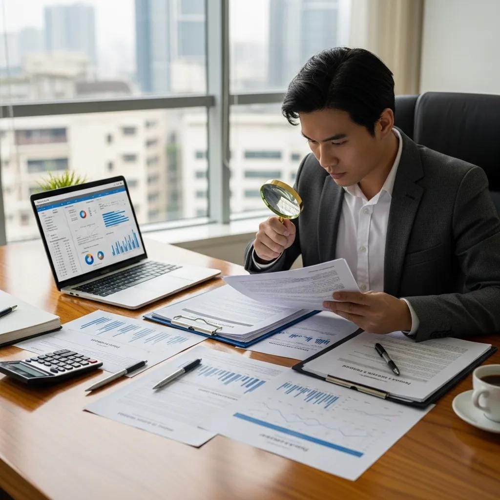 Person reviewing franchise documents during due diligence