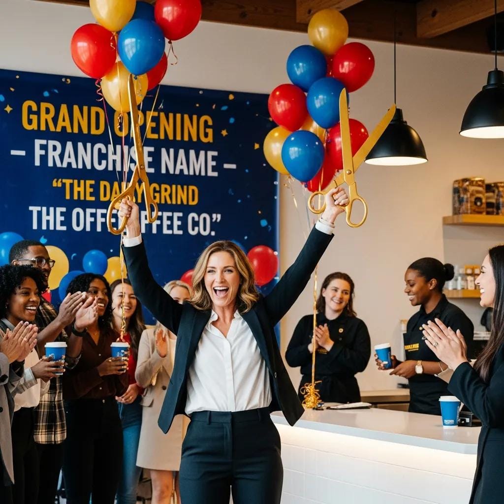 Franchise owner celebrating a milestone with customers, illustrating semi‑absentee success