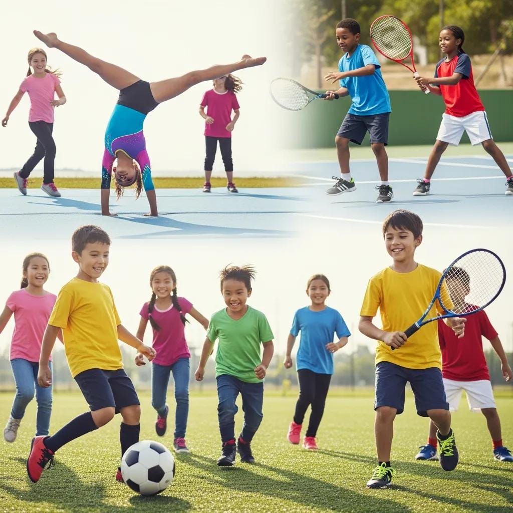 Children engaged in various youth sports activities, highlighting the benefits of sports for kids