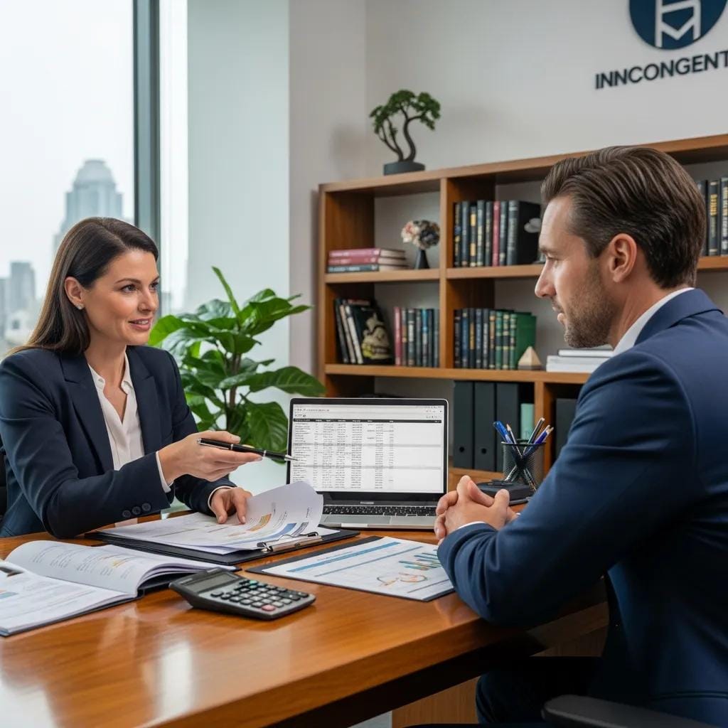 Advisor reviewing investment options with a prospective franchisee, illustrating costs and funding conversations