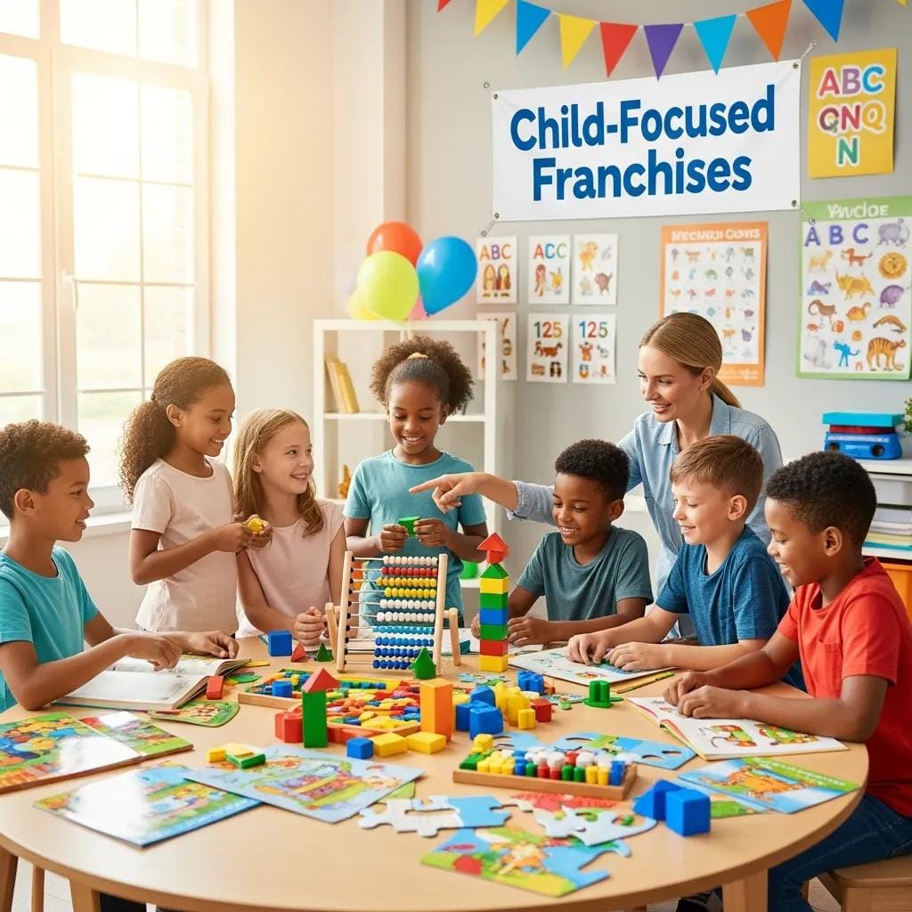 Children engaged in a fun educational activity, highlighting the benefits of child-focused franchises