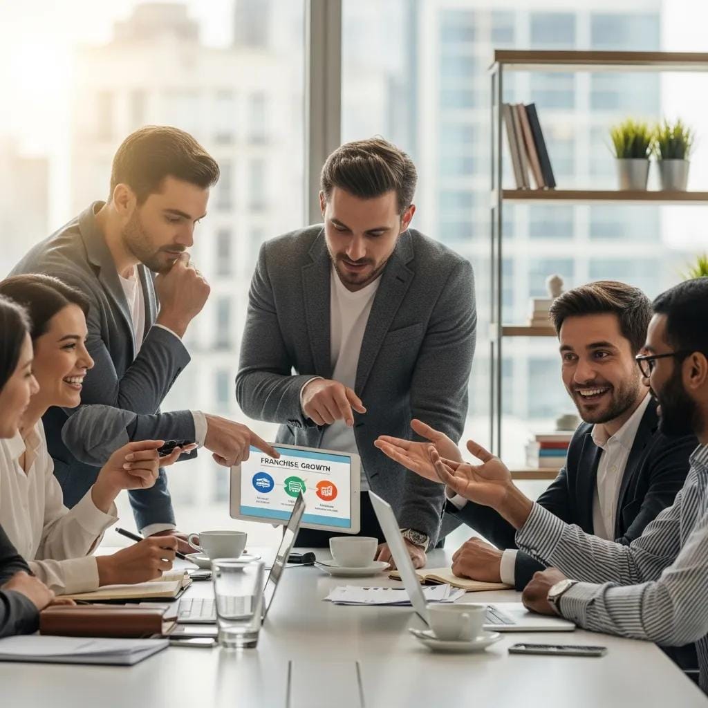 entrepreneurs-discussing-franchise-opportunities-in-a-modern-office-setting-a616f831-2c4f-494f-8930-1979bc9e5a9a.webp Entrepreneurs discussing franchise opportunities in a modern office setting