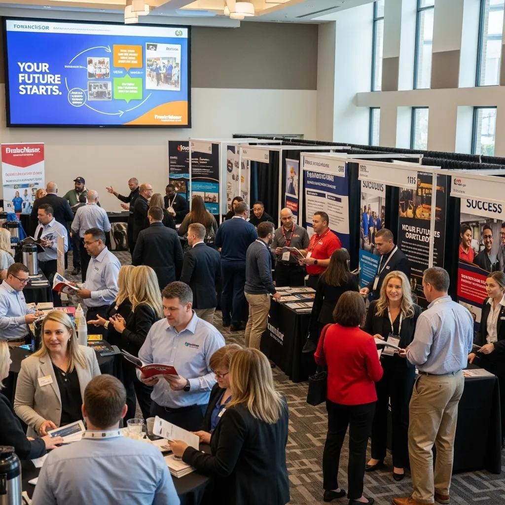 Prospective franchisees talking with franchisor representatives during a discovery day session